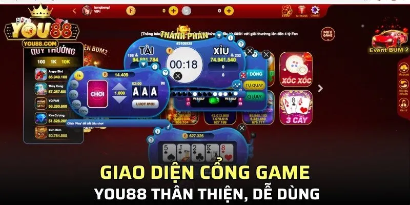 Giao diện cổng game YOU88 thân thiện, dễ dùng